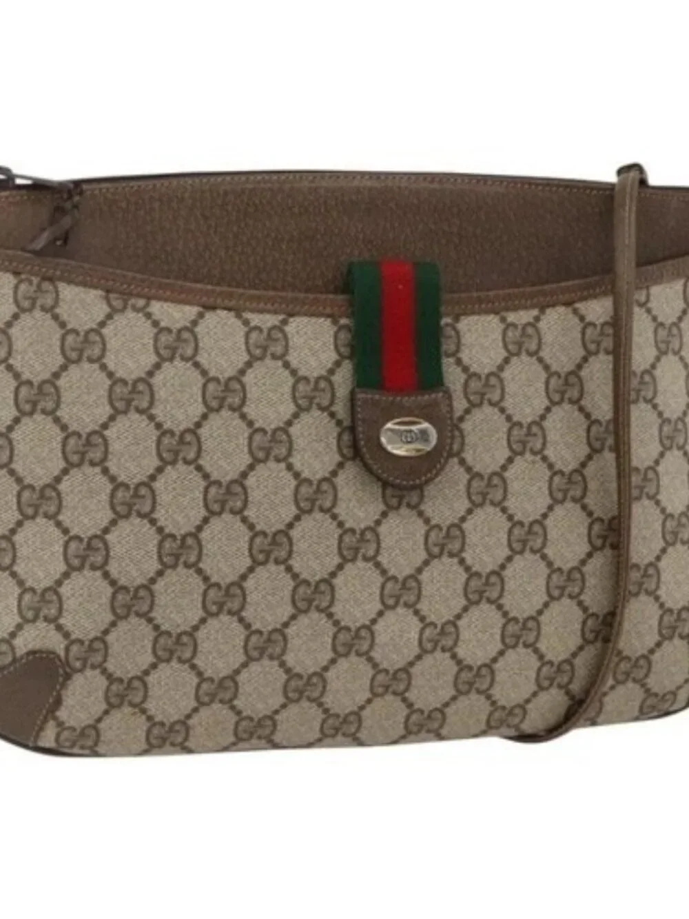 GUCCI GG Supreme Web Sherry Line Bag PVC Beige Gold 904 02 026 Auth BA11774